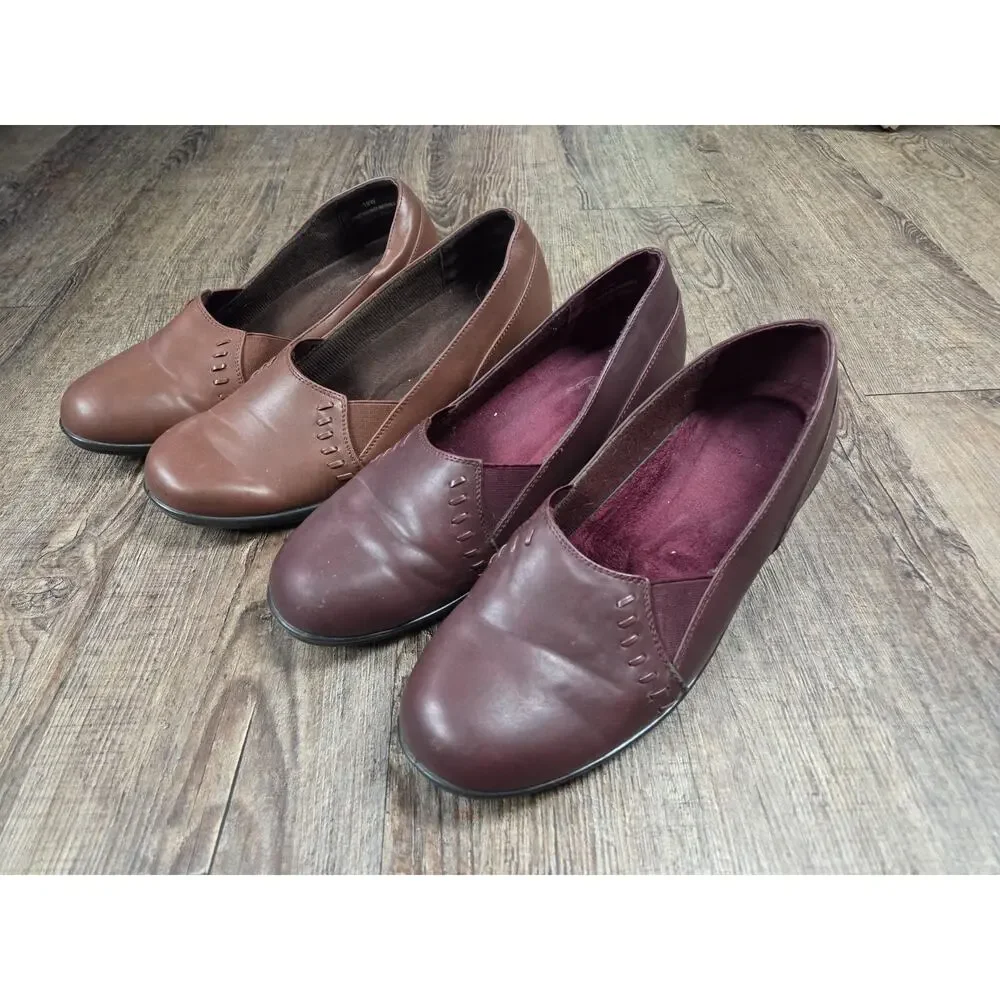 Easy Street Comfort Wear Wedge Heels Dark Red Brown Dress Shoes Size 10 - 2 Pair - Picture 1 of 10